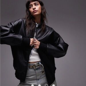 Women’s TopShop Faux Leather Oversized Bomber Jacket